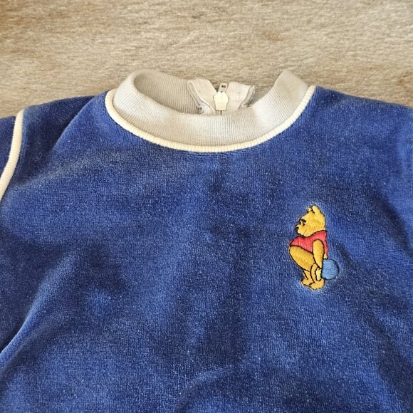 VTG Winnie The Pooh Terry Cloth One Piece Baby Romper Blue Size 3/6 Months - Picture 2 of 10